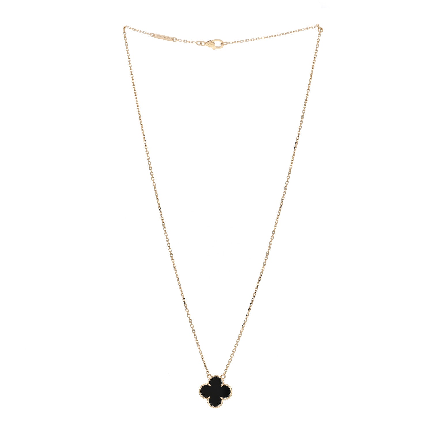 Van Cleef & Arpels 18K Yellow Gold Black Onyx Vintage Alhambra Pendant Necklace 3 of 6