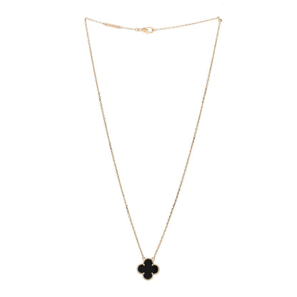 Van Cleef & Arpels 18K Yellow Gold Black Onyx Vintage Alhambra Pendant Necklace 3 of 6