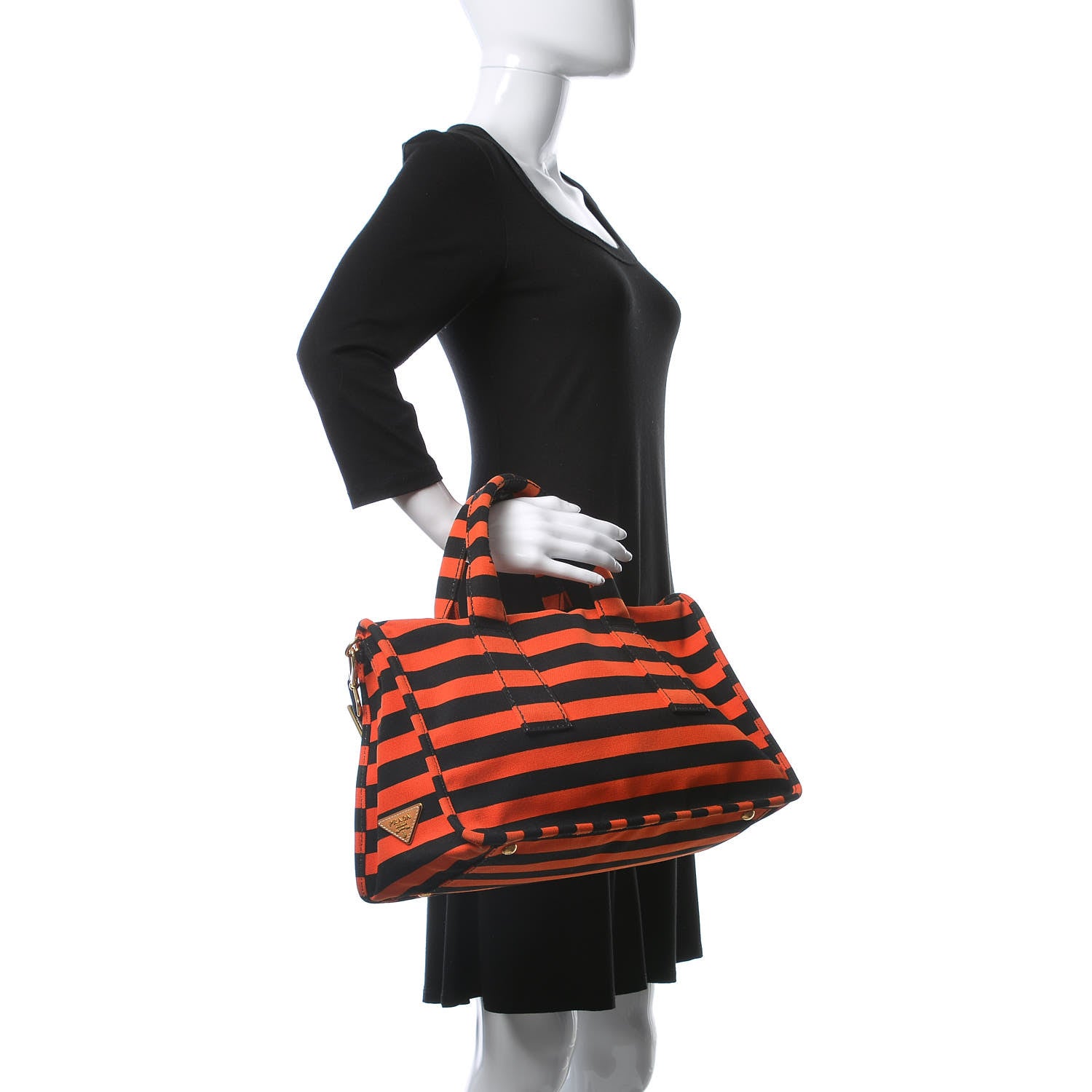 Prada Canapa Striped Tote Arancio 2 of 19