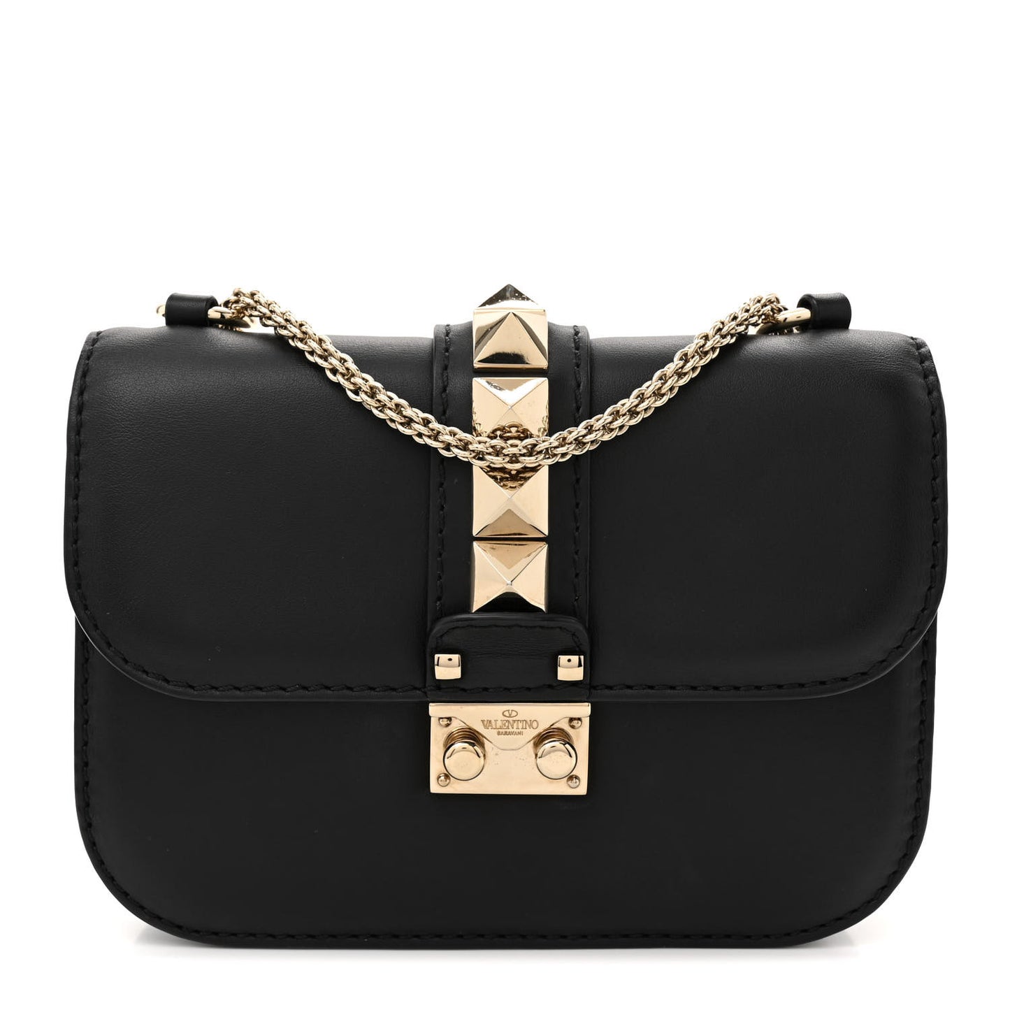 Vitello Small Glam Lock Rockstud Flap Black