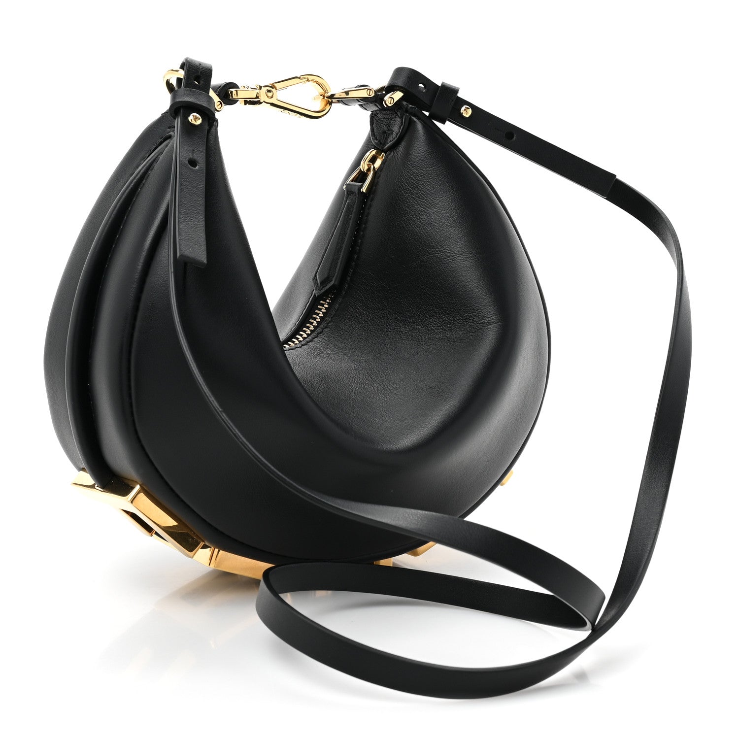 Fendi Vitello Grace Matte Mini graphy Hobo Bag Black 3 of 9