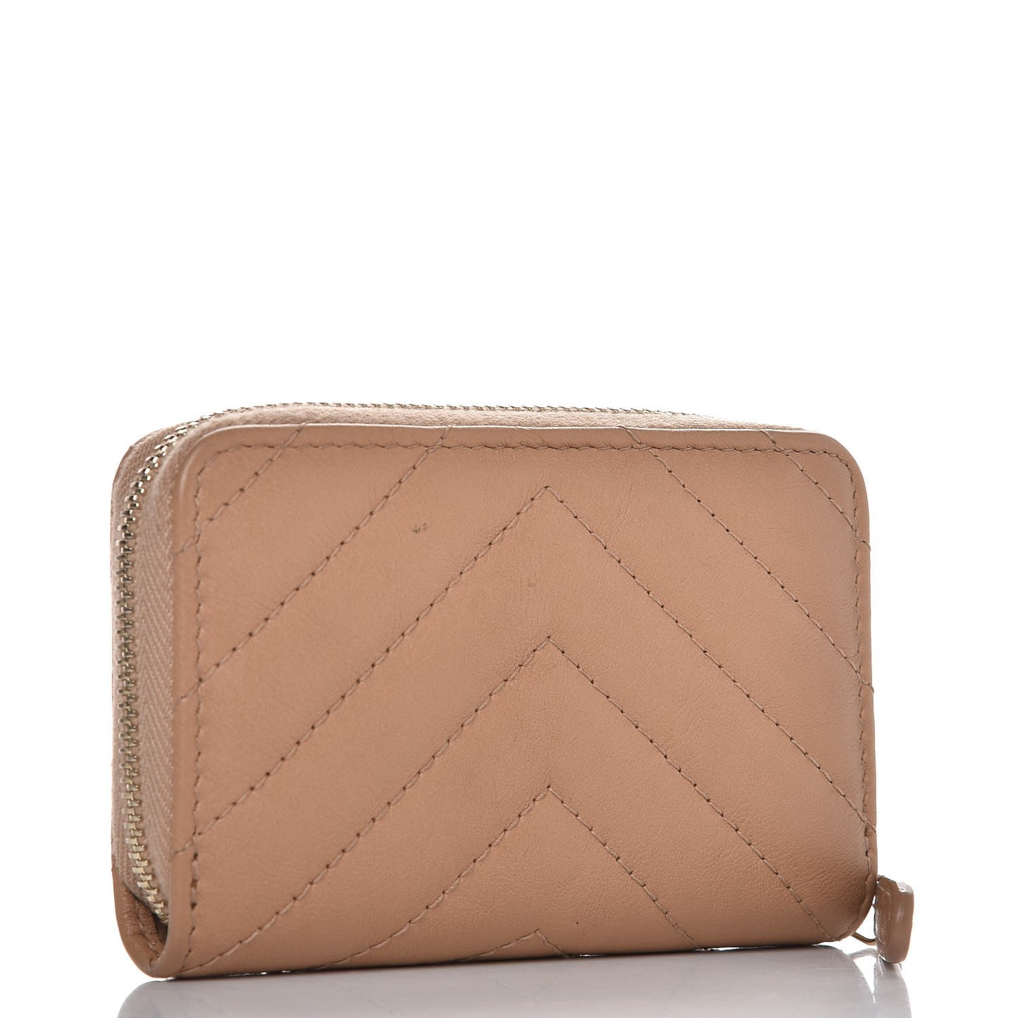 Calfskin Chevron Quilted Zip Around Coin Purse Beige