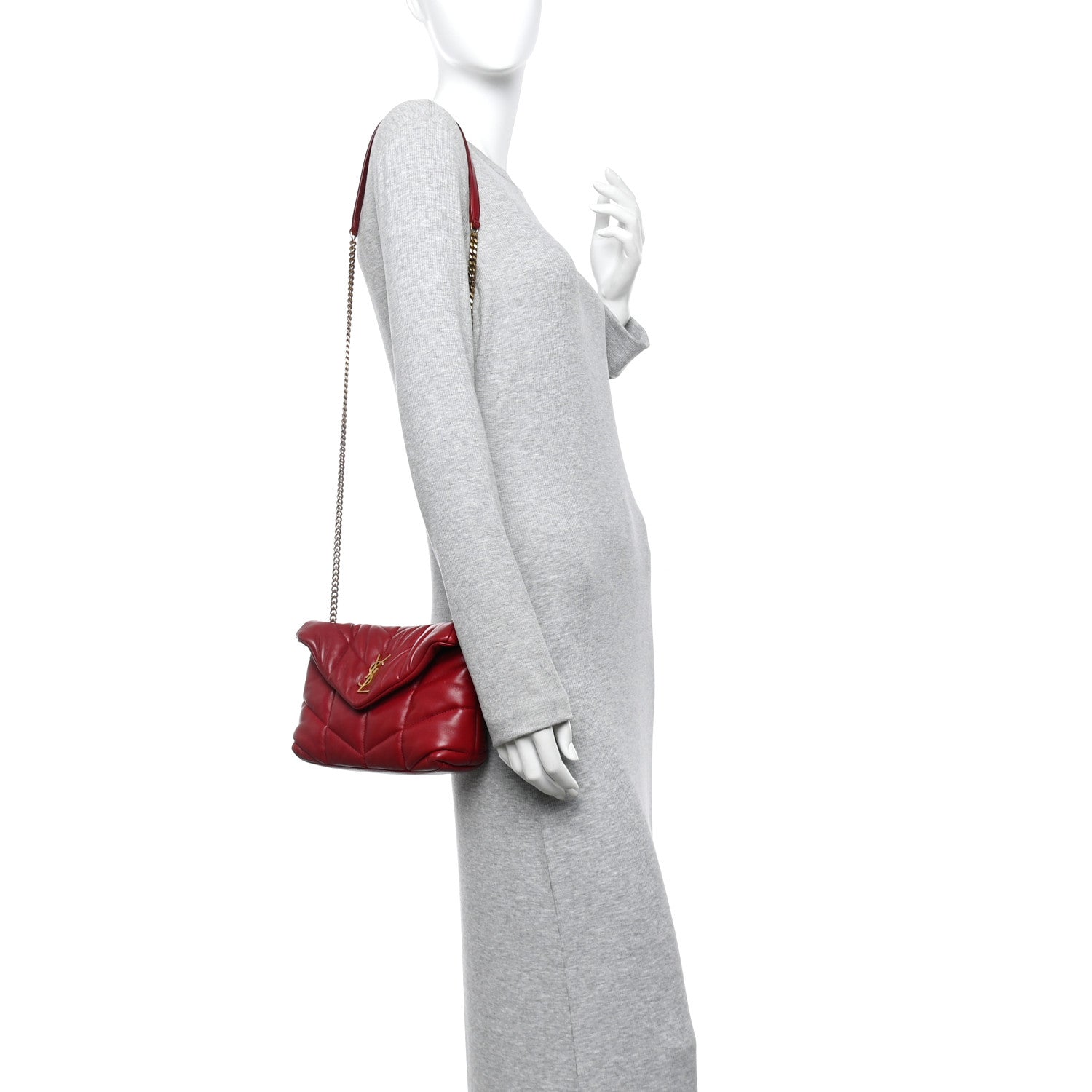 Saint Laurent Lambskin Quilted Toy Loulou Puffer Monogram Chain Satchel Red 2 of 15