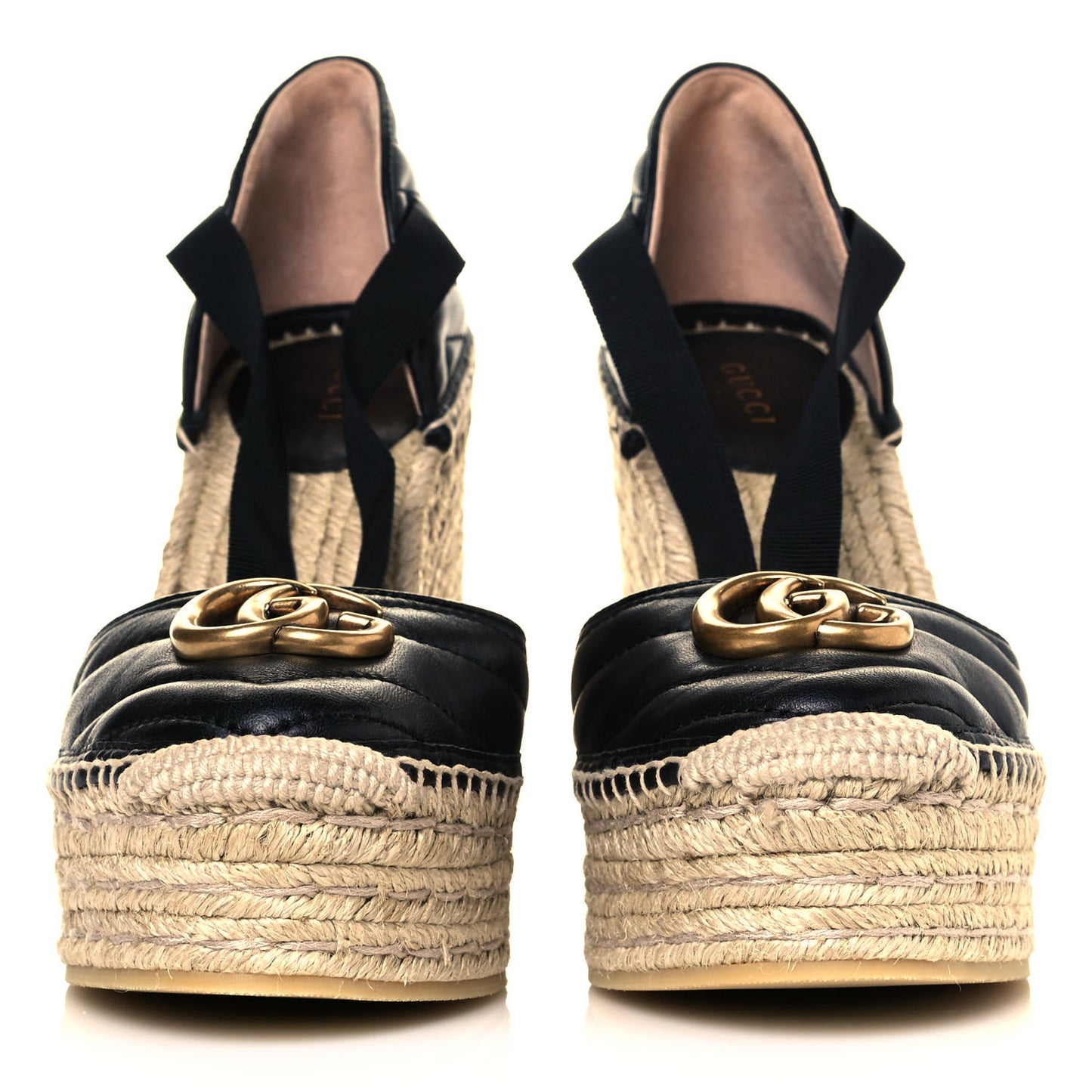 Nappa Matelasse GG Marmont Ankle Wrap Platform 35/120mm Espadrille Wedges 36.5 Black