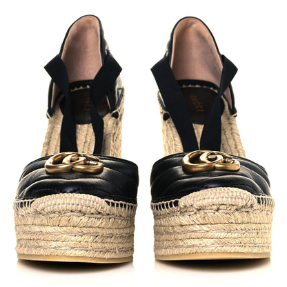 Gucci Nappa Matelasse GG Marmont Ankle Wrap Platform 35/120mm Espadrille Wedges 36.5 Black 2 of 8