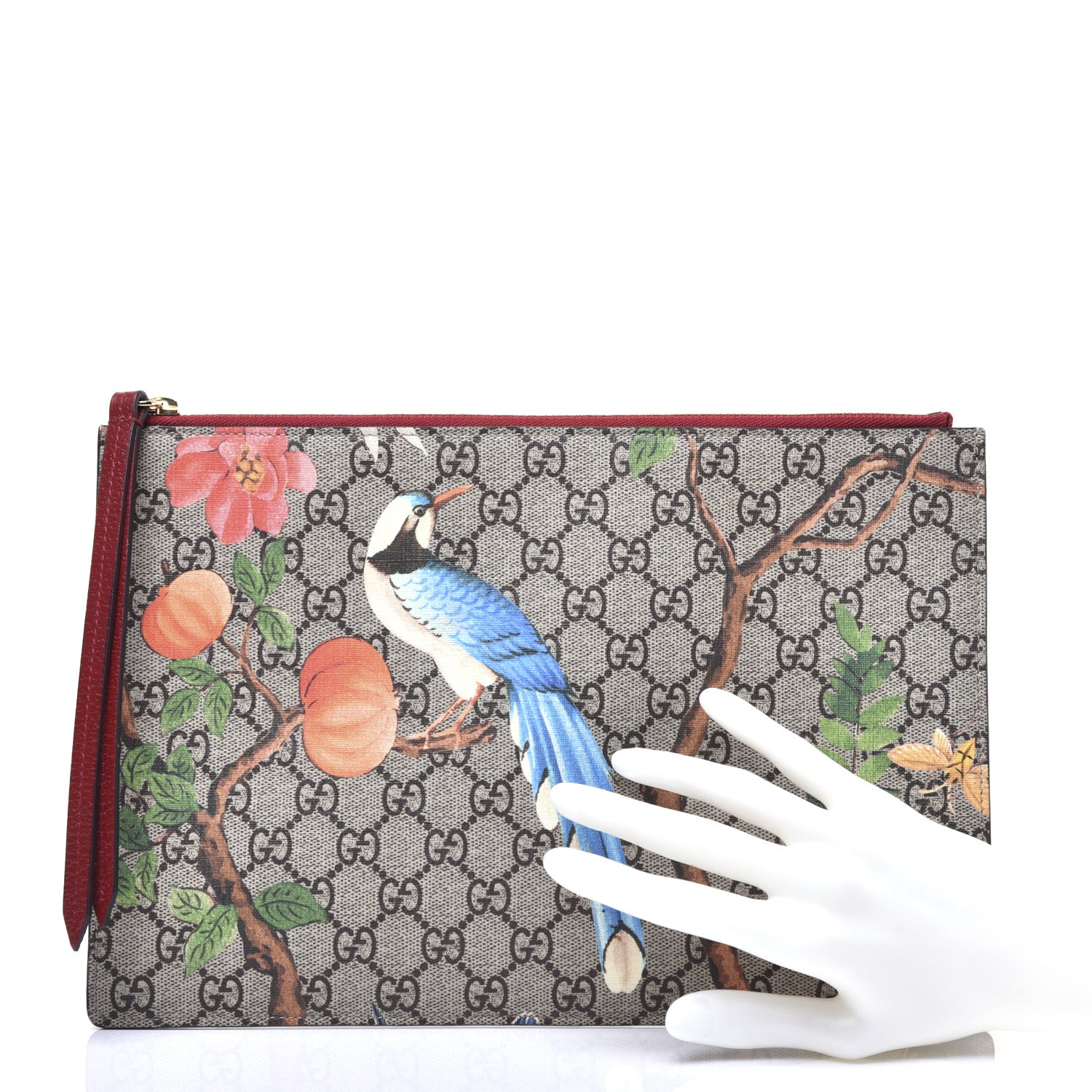 Gucci GG Supreme Monogram Tian Large Zip Pouch Beige Multicolor Red 2 of 14