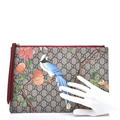 Gucci GG Supreme Monogram Tian Large Zip Pouch Beige Multicolor Red 2 of 14