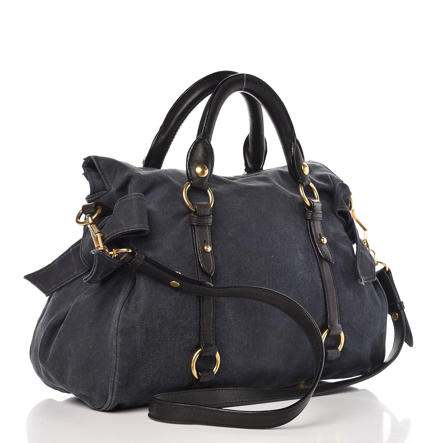 Miu Miu Washed Canvas Canapa Shopping Pattina Tote Bleuette 3 of 11