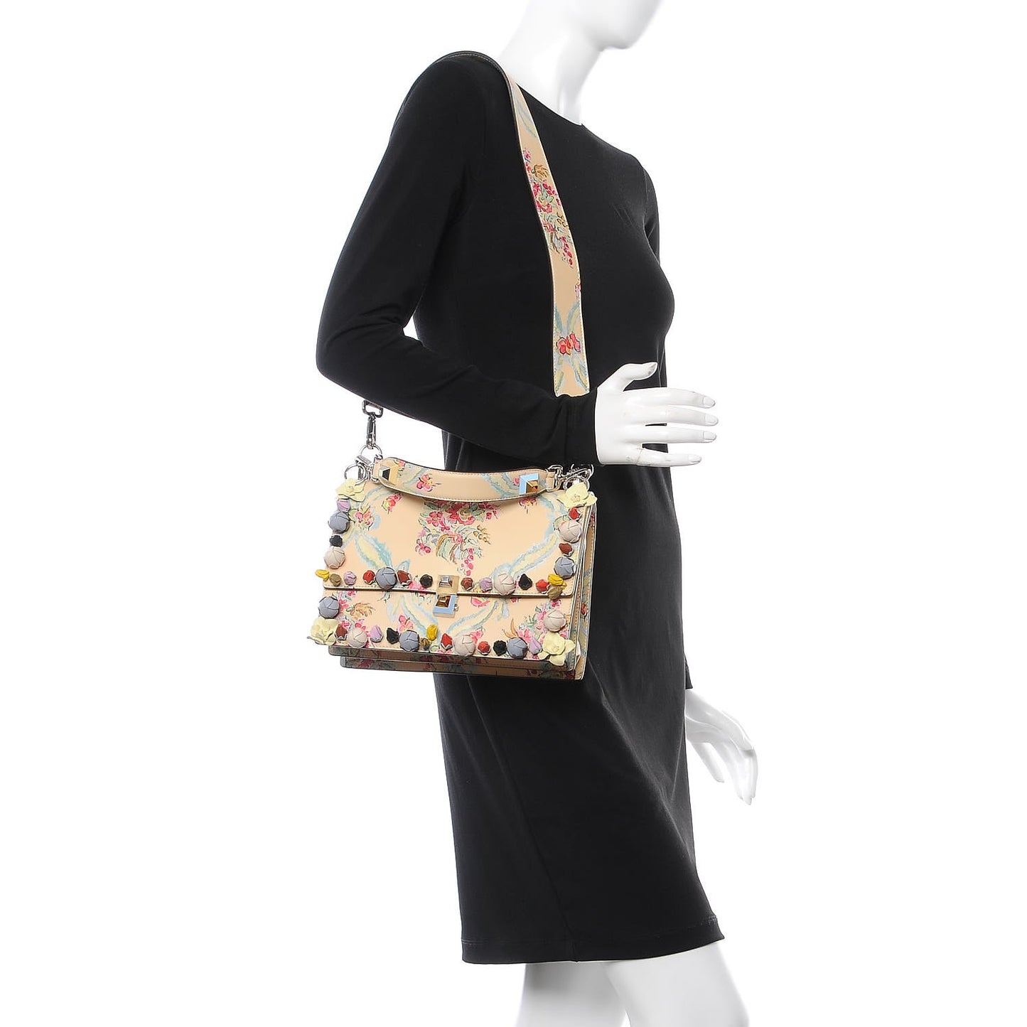 Vitello Marie Antoinette Print Rosebud Kan I Shoulder Bag Panna Multicolor