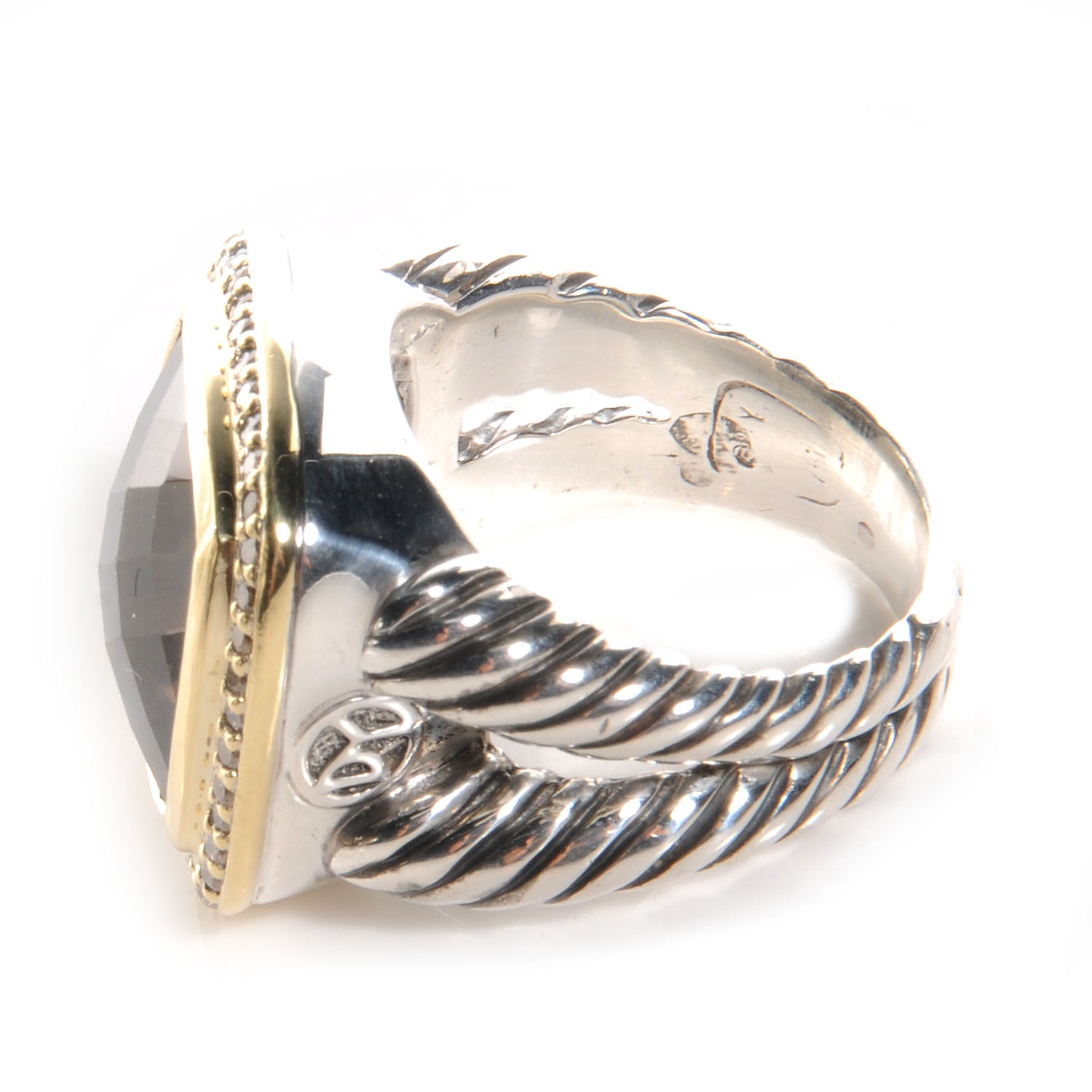 David Yurman Sterling Silver 18K Yellow Gold Diamond Smoky Quartz 14mm Albion Ring 54 7 3 of 5