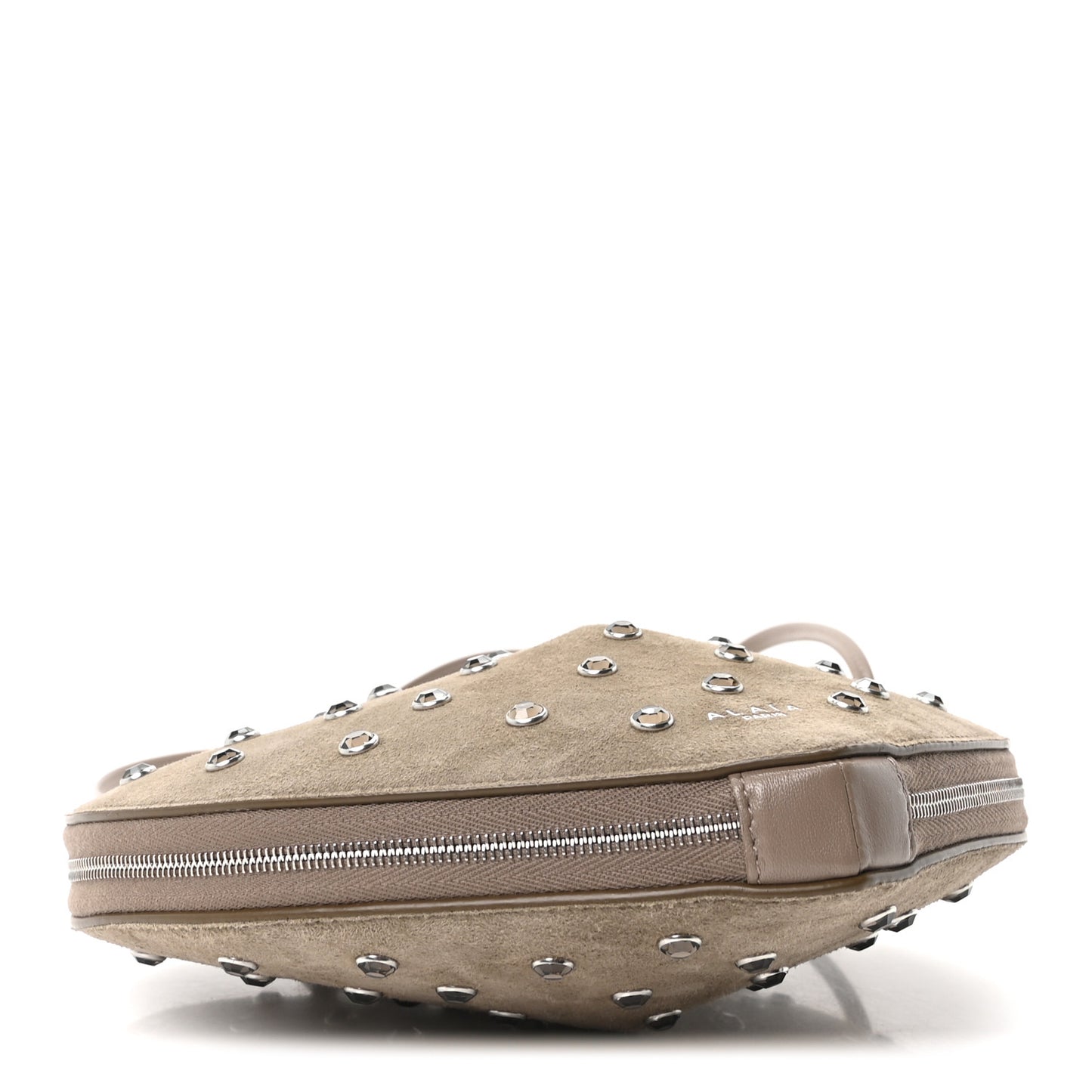 Suede Crystal Embellished Le Coeur Bag Gris Taupe
