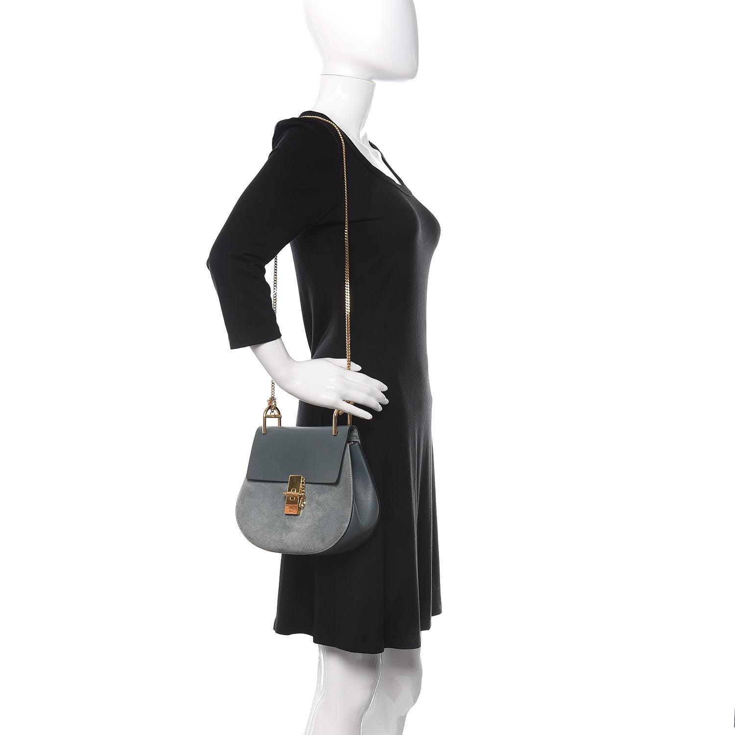 Chloe Suede Smooth Calfskin Drew Shoulder Bag Cloudy Blue 2 of 9