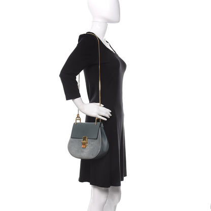 Chloe Suede Smooth Calfskin Drew Shoulder Bag Cloudy Blue 2 of 9