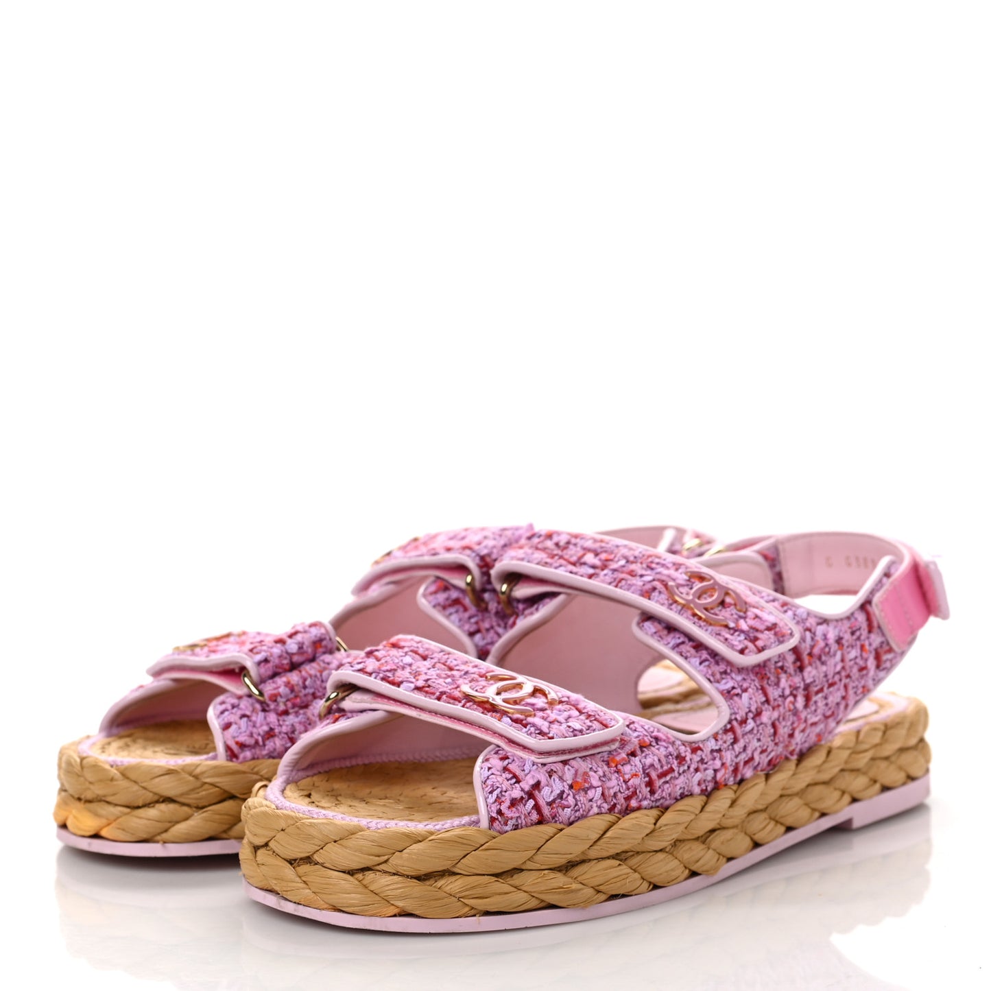 Tweed Patent Calfskin Velcro Dad Sandals 37.5 Pink Multicolor