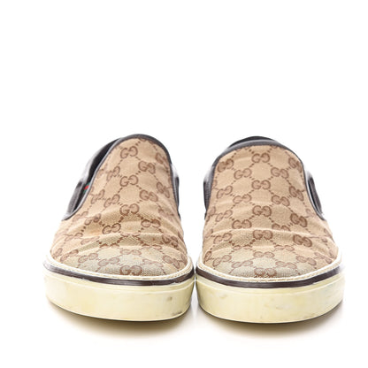 Gucci Monogram Calfskin Mens Web Slip On Sneakers 13 Chocolate 2 of 11