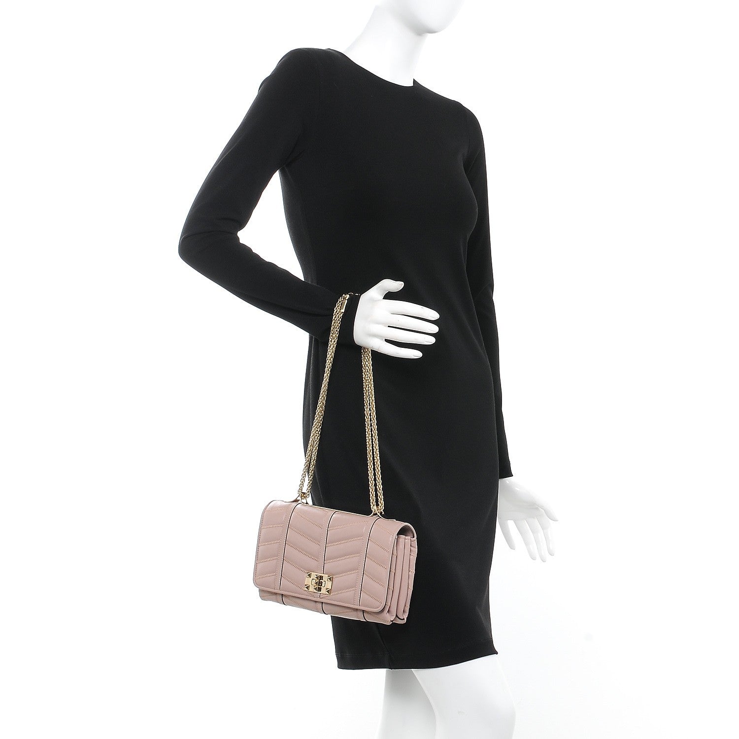Valentino Garavani Lambskin Chevron Quilted Rockstud Shoulder Bag Poudre 2 of 9