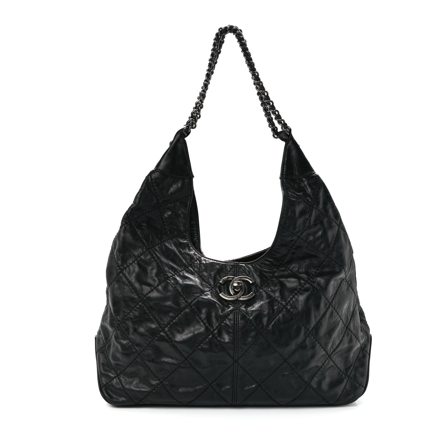 Aged Calfskin Quilted Coco Supple Hobo Black