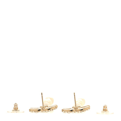 Chanel Pearl Crystal CC Drop Earrings Gold 3 of 5