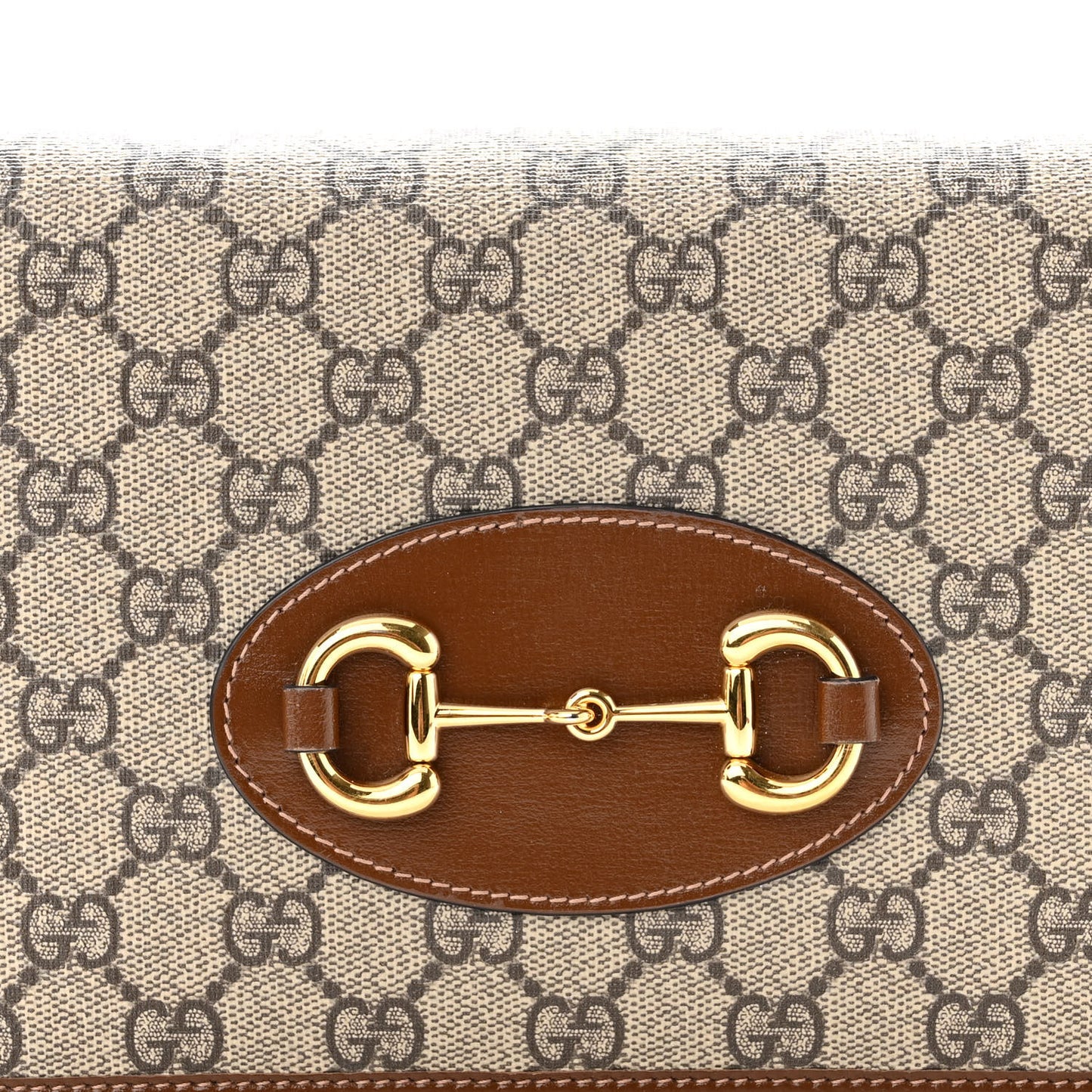 GG Supreme Monogram Azalea Calfskin Horsebit 1955 Wrist Wallet Beige Ebony Brown Sugar