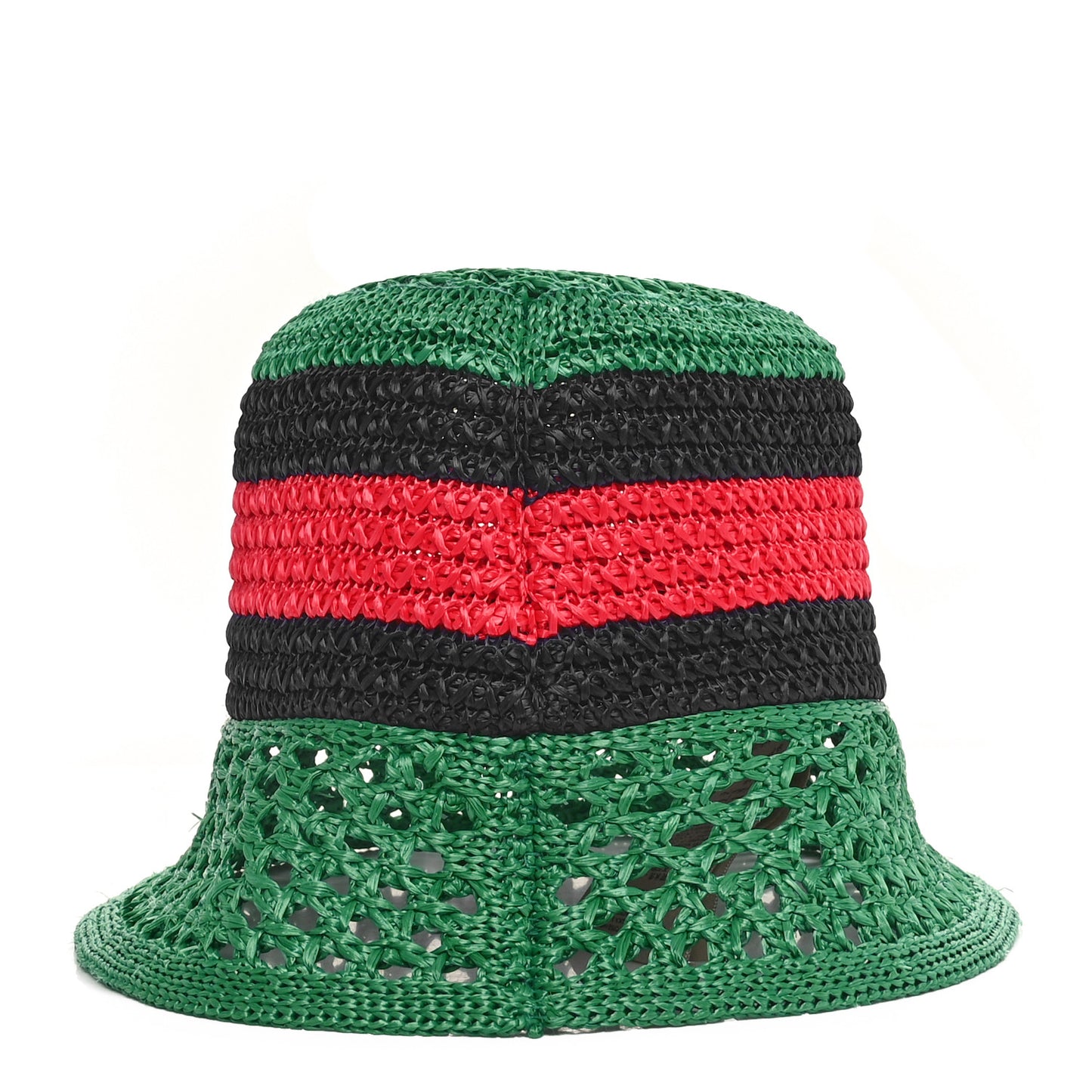 Raffia Interlocking G Web Bucket Hat S Green Multicolor