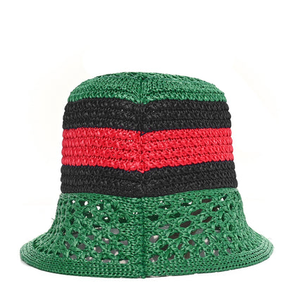 Gucci Raffia Interlocking G Web Bucket Hat S Green Multicolor 6 of 9