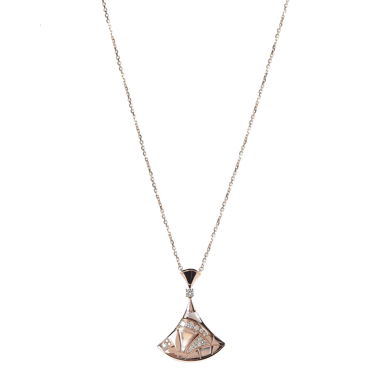 18K Rose Gold Diamond Mother of Pearl Divas' Dream Pave Pendant Necklace