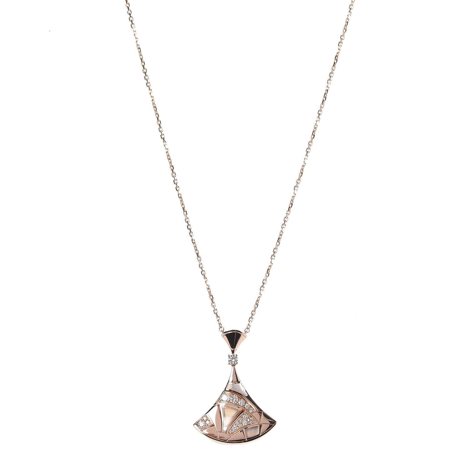 Bulgari 18K Rose Gold Diamond Mother of Pearl Divas' Dream Pave Pendant Necklace 1 of 6