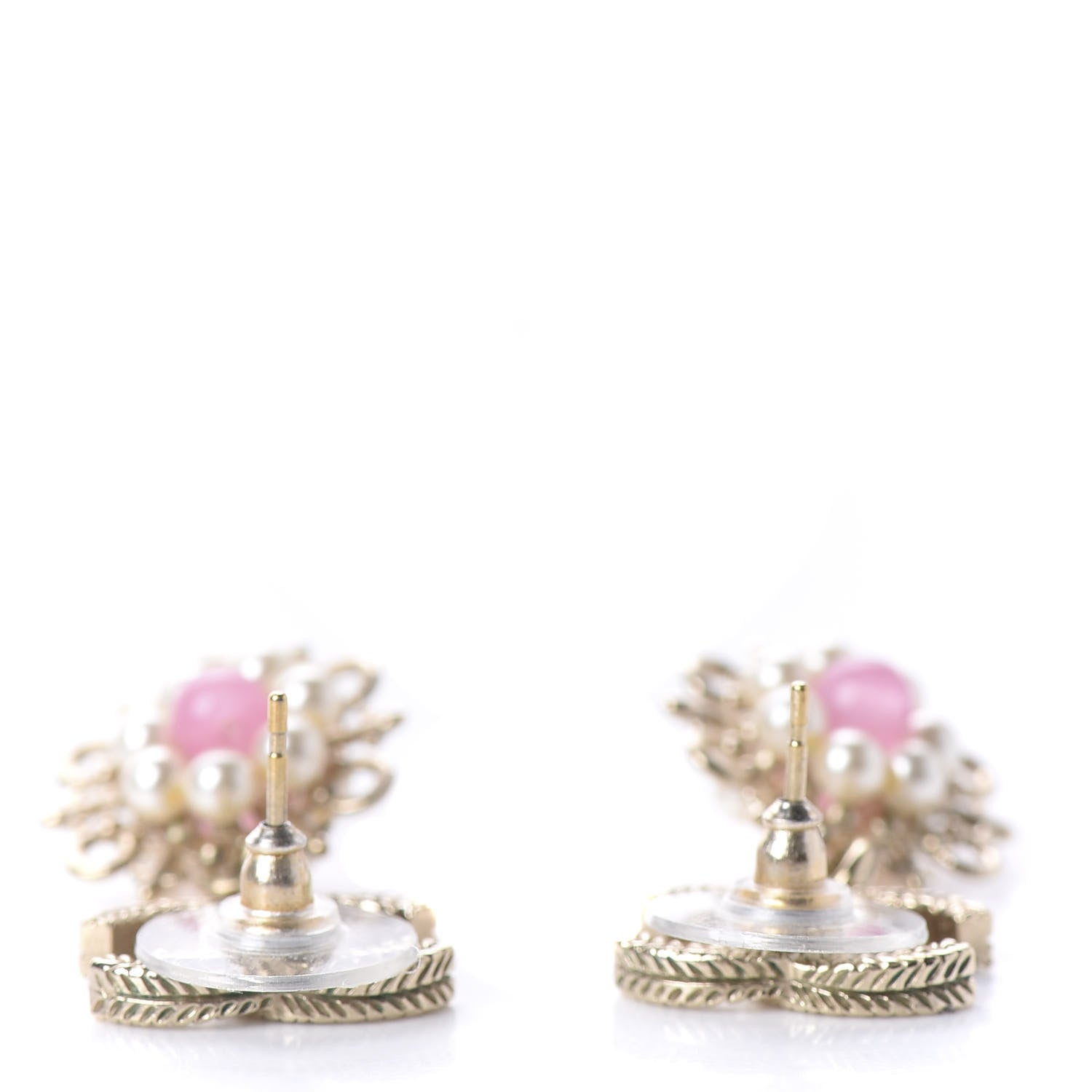 Chanel Pearl Resin CC Flower Drop Earrings Pink Gold 3 of 5