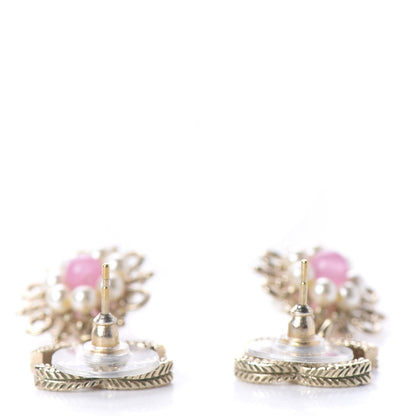 Chanel Pearl Resin CC Flower Drop Earrings Pink Gold 3 of 5