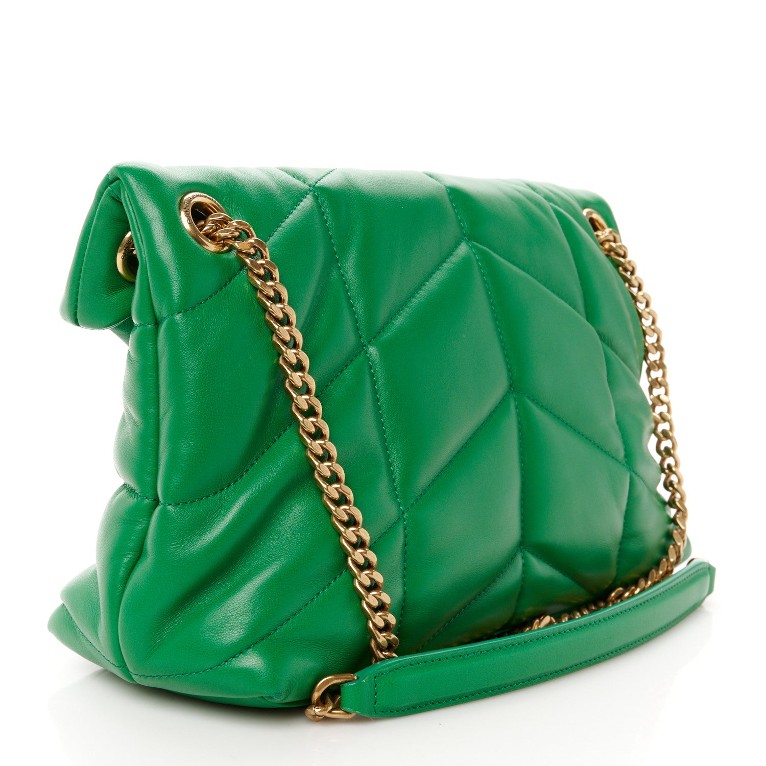 Saint Laurent Lambskin Quilted Small Loulou Puffer Monogram Chain Satchel New Vert 3 of 11