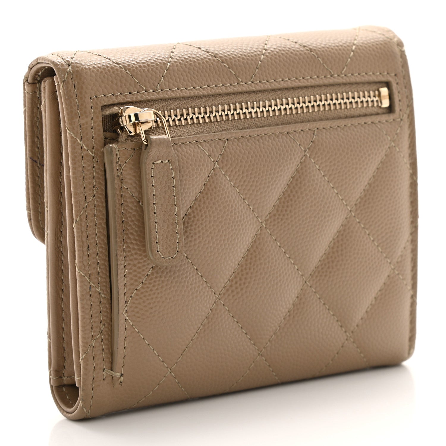 Chanel Caviar Quilted Compact Flap Wallet Dark Beige 2 of 7