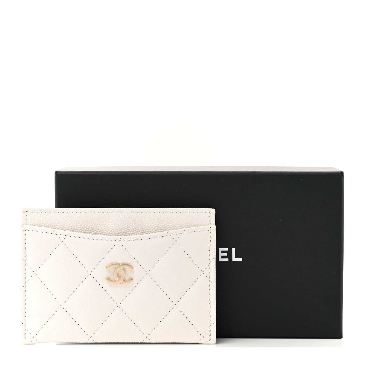 Caviar Quilted Card Holder White