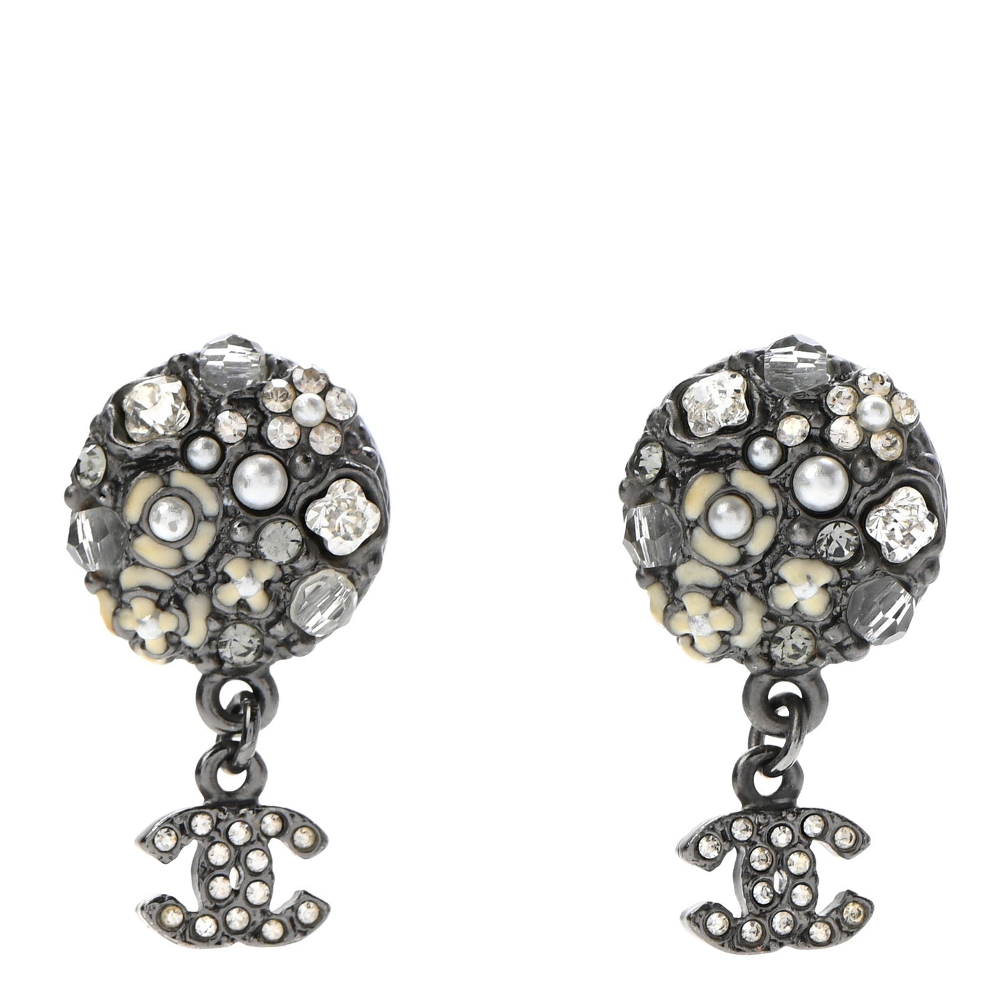 Ruthenium Crystal Pearl Enamel Drop CC Earrings