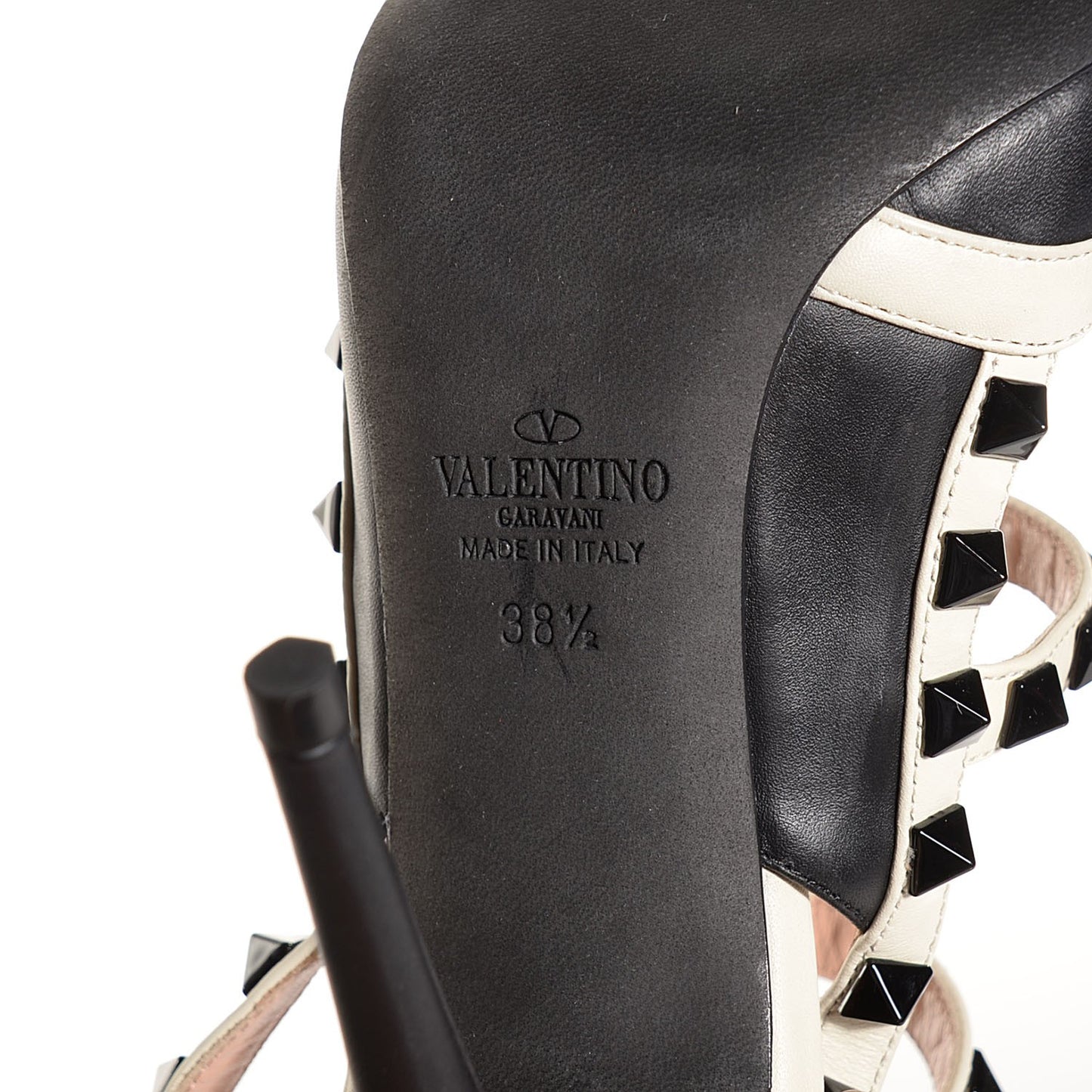 Nappa Rockstud Ankle Strap 100mm Pumps 38.5 Black Light Ivory