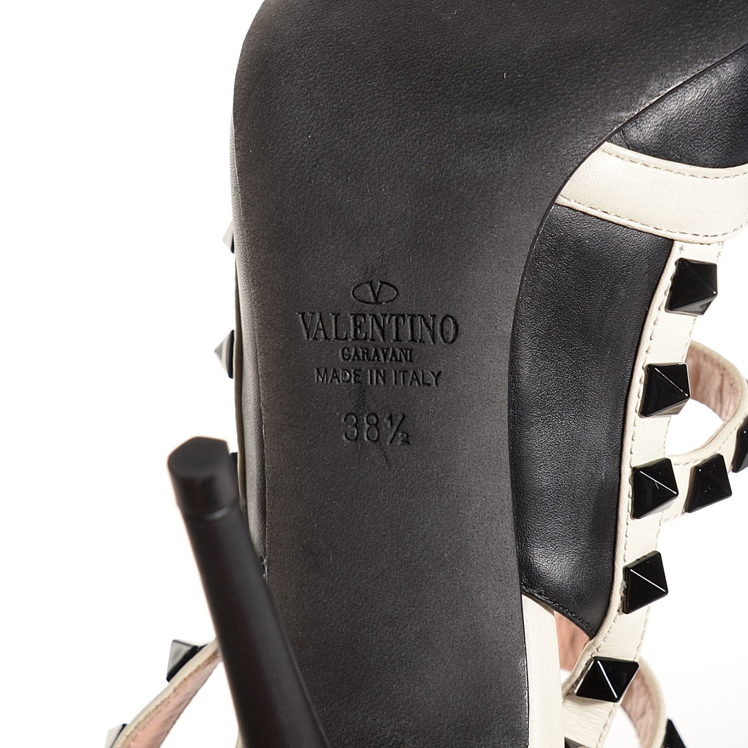Valentino Garavani Nappa Rockstud Ankle Strap 100mm Pumps 38.5 Black Light Ivory 6 of 8