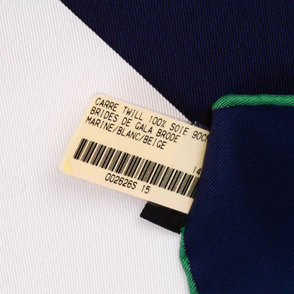Hermes Silk Brides De Gala Scarf 90 Marine Blanc Beige 6 of 6