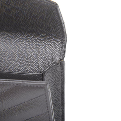 Saint Laurent Grain De Poudre Matelasse Chevron Small Monogram Envelope Wallet Coal 9 of 10