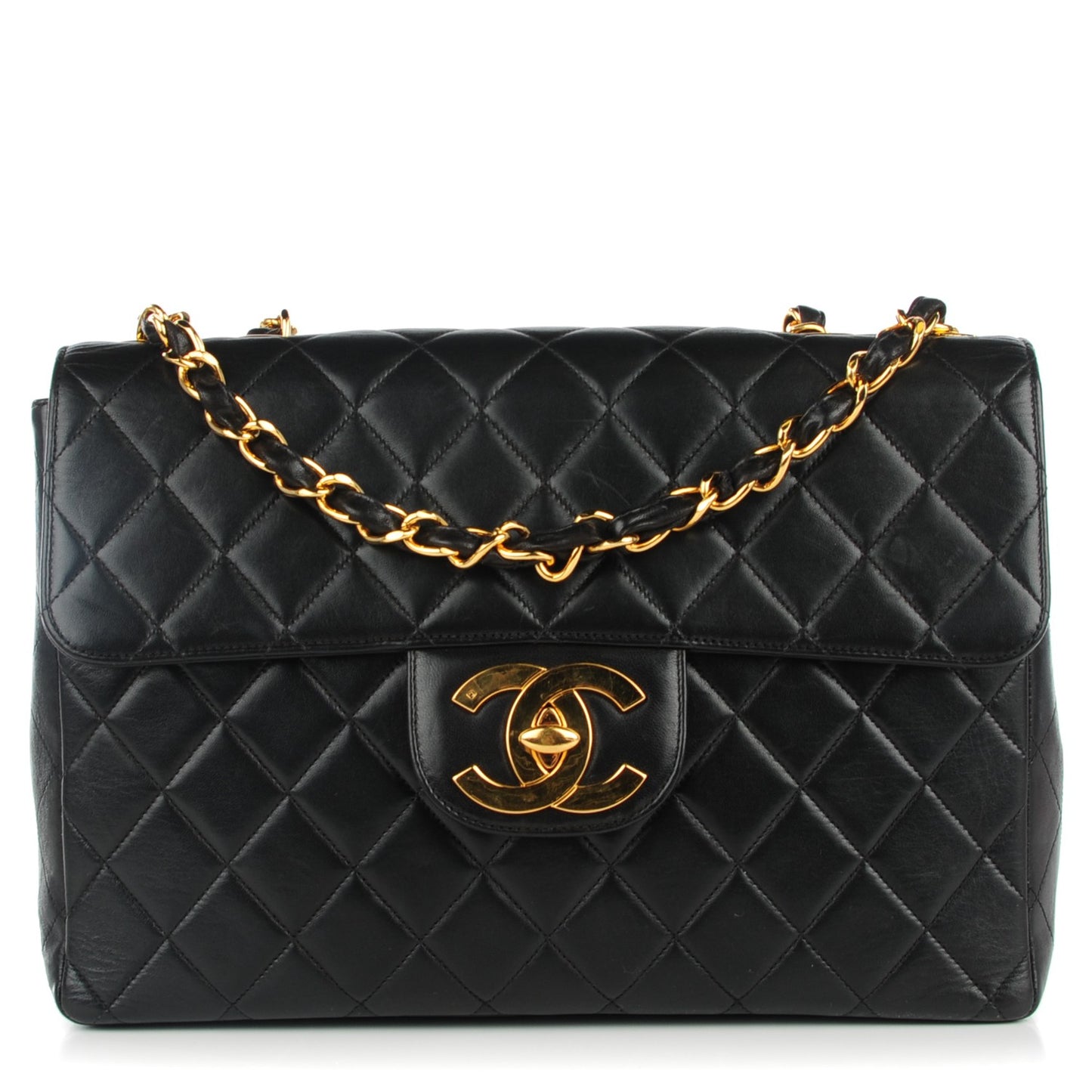 Lambskin Quilted Jumbo Flap Black