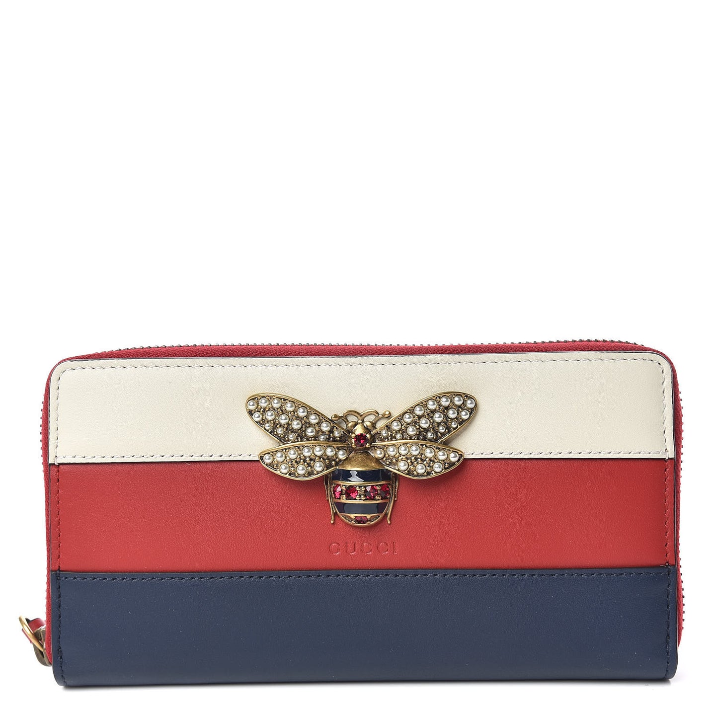 Calfskin Queen Margaret Zip Around Wallet Blue Agata Hibiscus Red Mystic White
