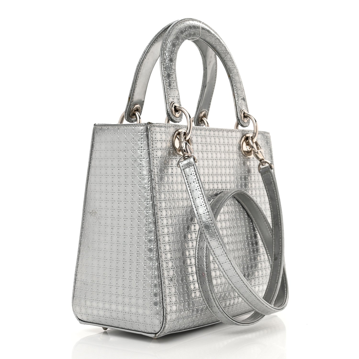 Christian Dior Metallic Patent Micro-Cannage Medium Lady Dior Silver 3 of 16