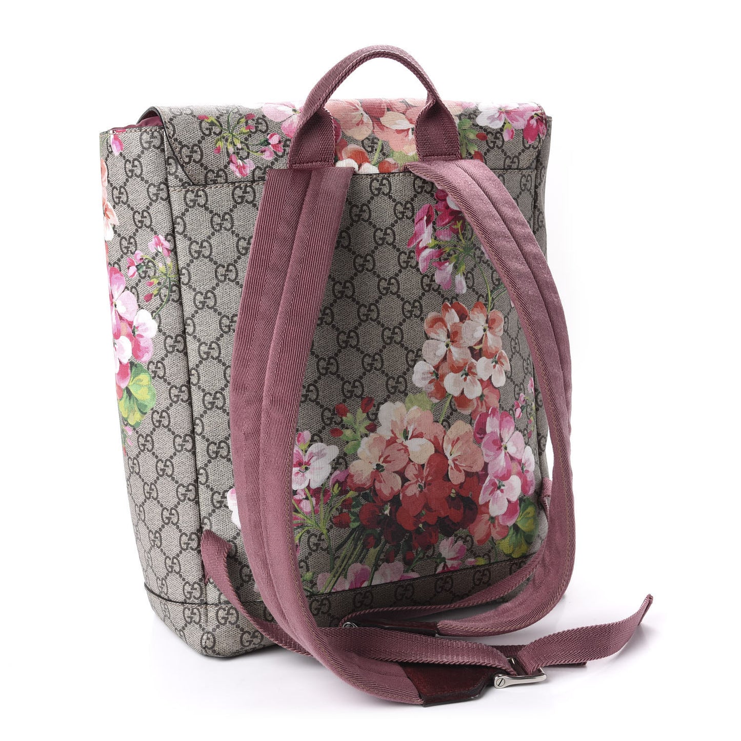 GG Supreme Monogram Blooms Medium Single Buckle Backpack Beige Multicolor Dry Rose