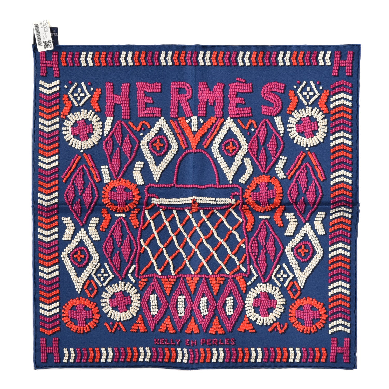 Hermes Silk Jersey Kelly En Perles Scarf 45 Marine Fuchsia Rouge 1 of 4