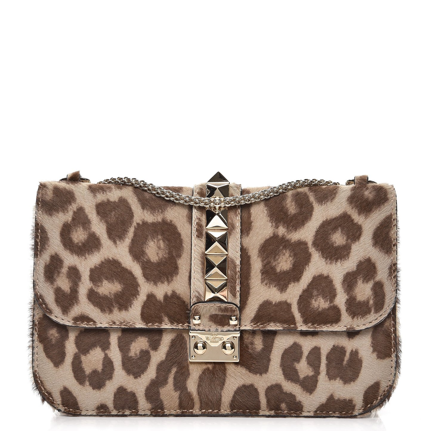 Calf Hair Leopard Print Medium Glam Lock Rockstud Flap Blush