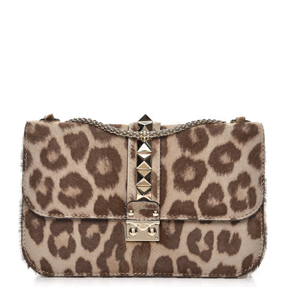 Valentino Garavani Calf Hair Leopard Print Medium Glam Lock Rockstud Flap Blush 1 of 8