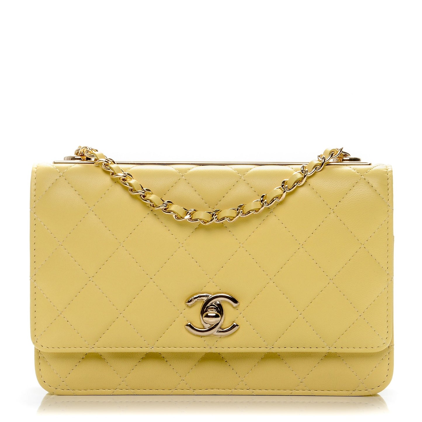 Lambskin Quilted Trendy CC Wallet On Chain WOC Yellow