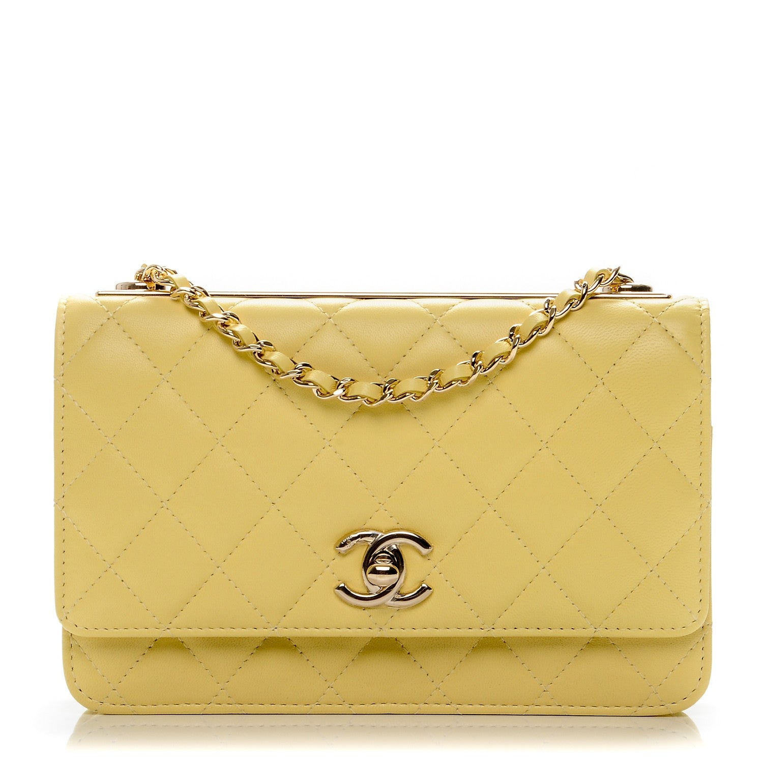 Chanel Lambskin Quilted Trendy CC Wallet On Chain WOC Yellow 1 of 9
