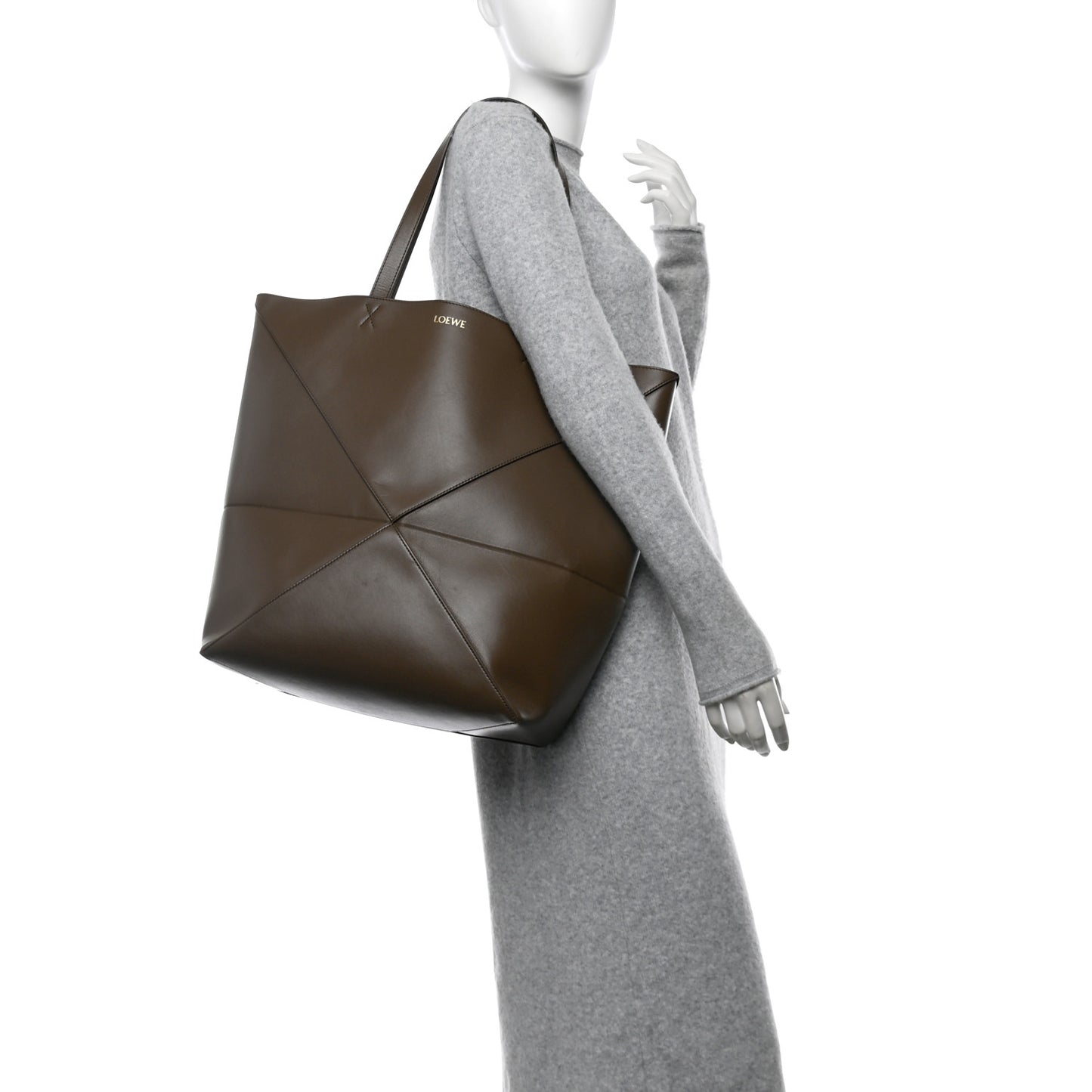 Shiny Calfskin Medium Puzzle Fold Tote Umber