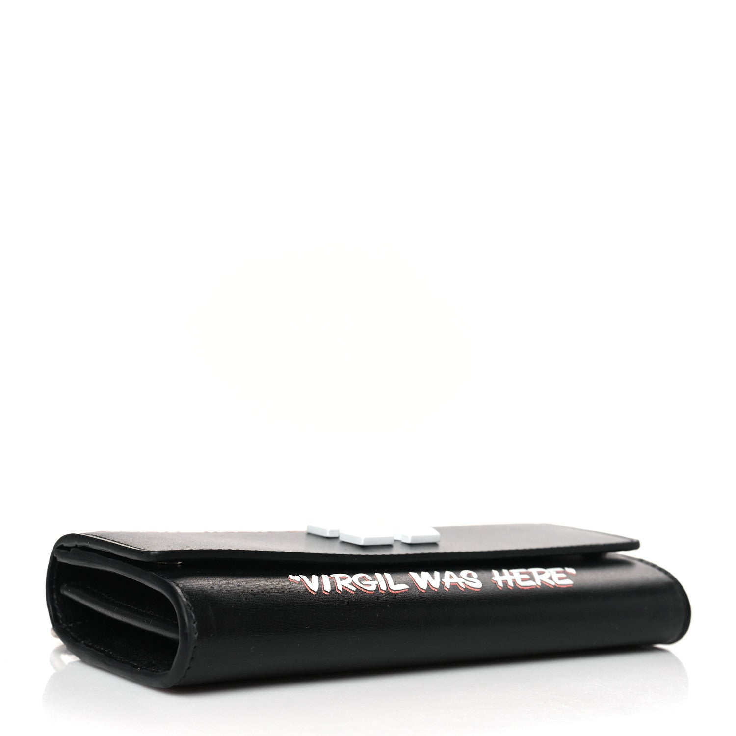 Off-White Calfskin Jitney Logo Flap Wallet On Chain Black 4 of 9