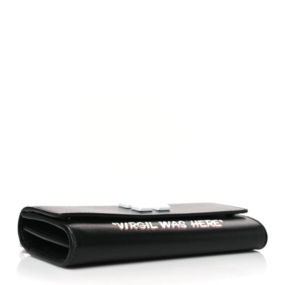 Off-White Calfskin Jitney Logo Flap Wallet On Chain Black 4 of 9
