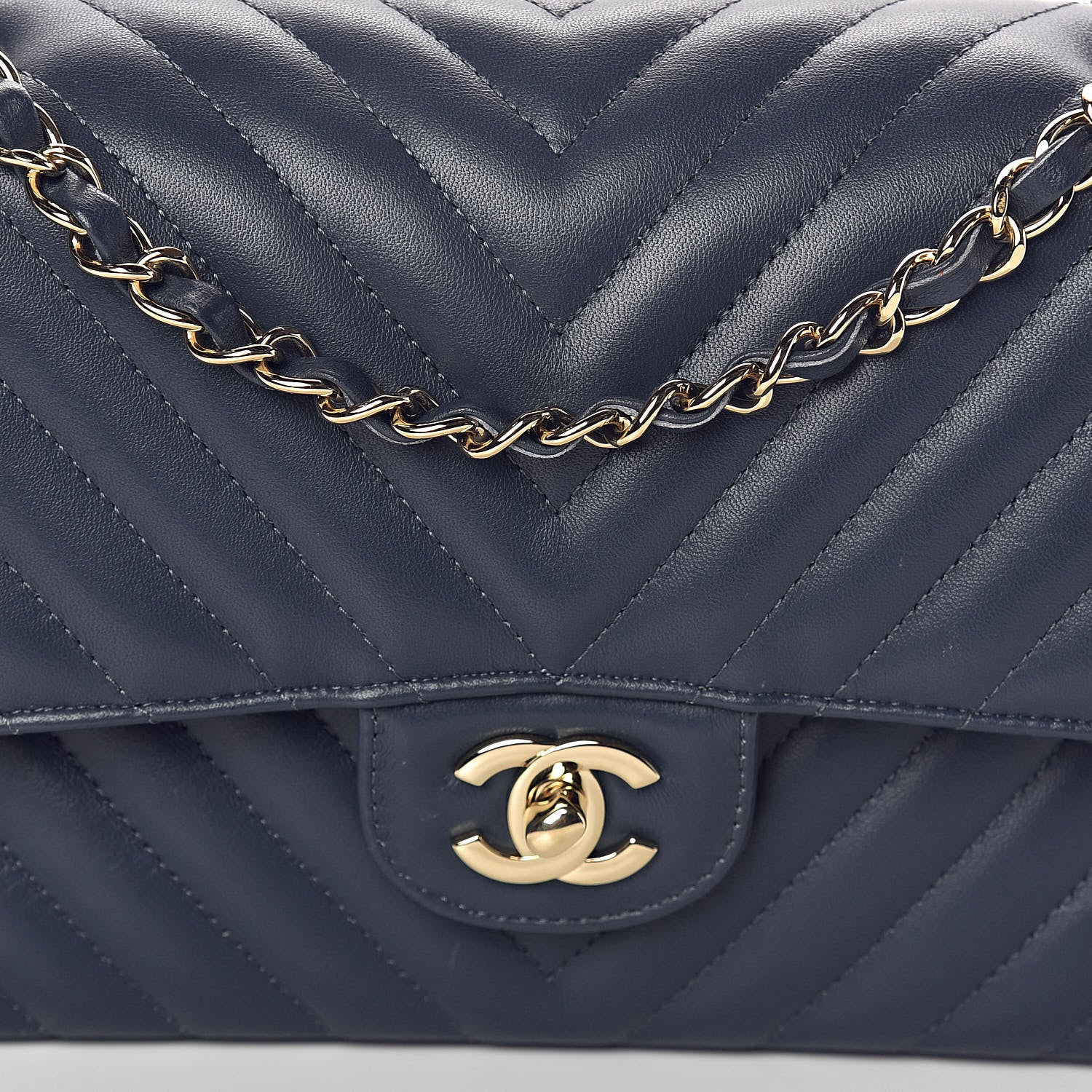 Chanel Lambskin Chevron Quilted Medium Double Flap Navy Blue 8 of 10